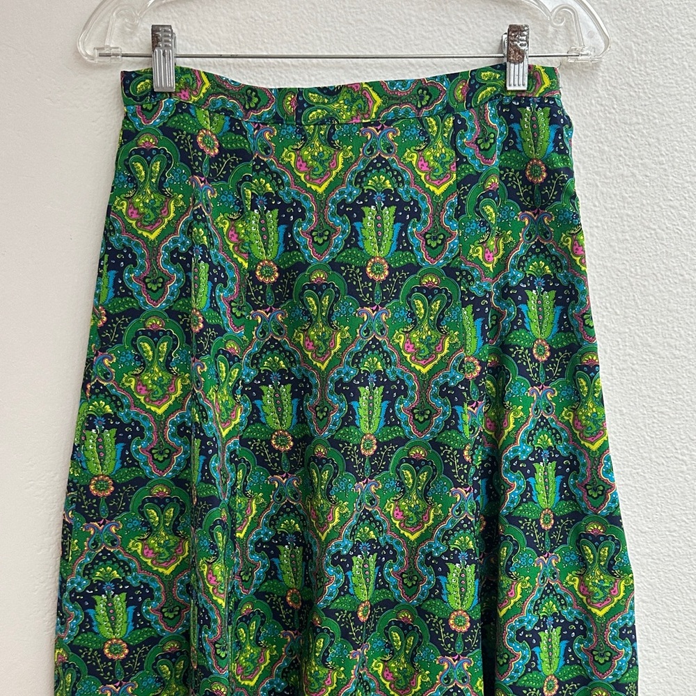 60’s/70’s Vintage Maxi Green paisly Patterned Women's Skirt.